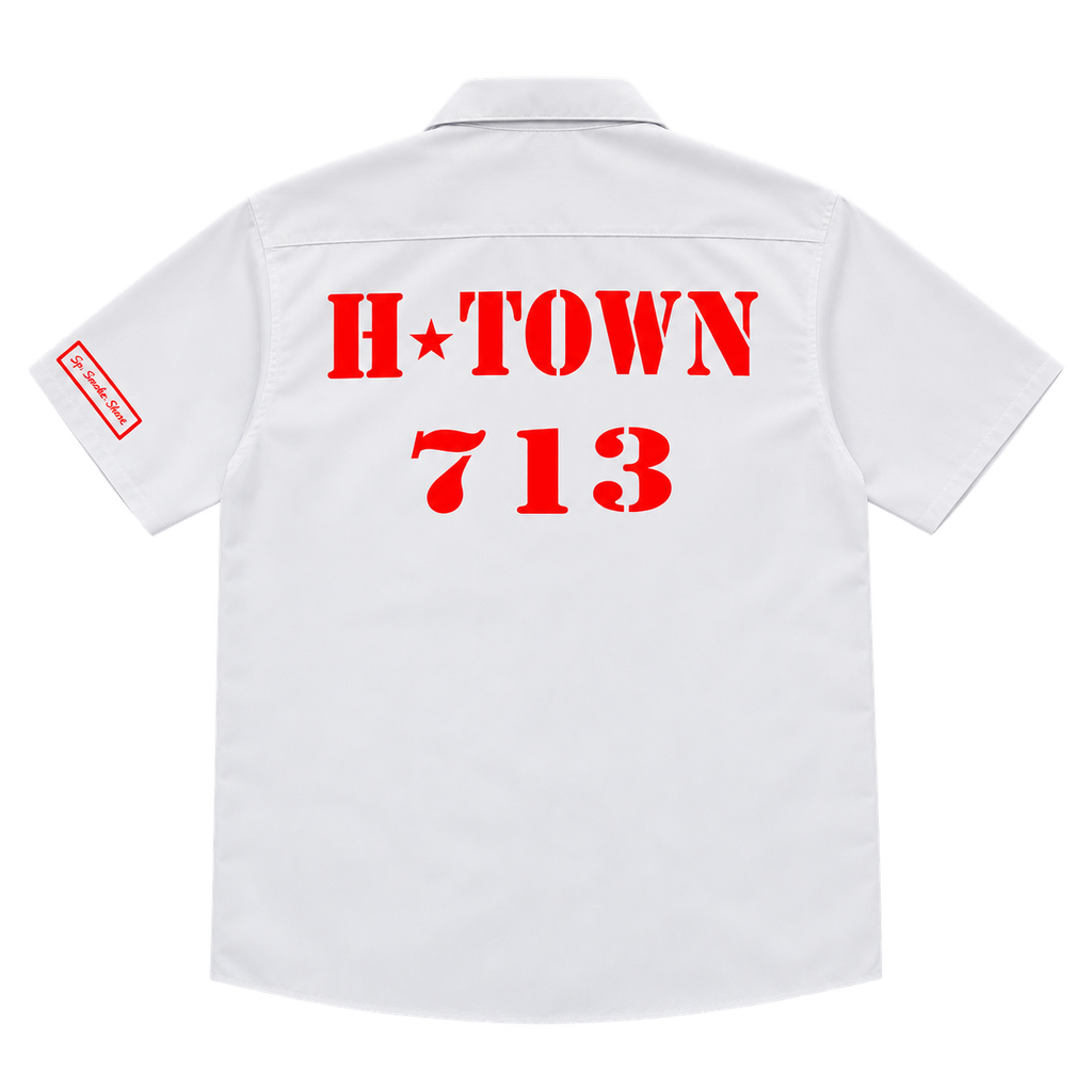 Rep Your City 713 Third Ward Red Custom Mechanic Shirt